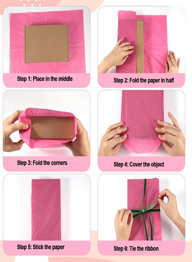 XIHIRCD ٦٠ ورقة مناديل ورقية وردية، ٣ أكياس تغليف ورقية وردية متدرجة الألوان لتغليف الهدايا والأعمال الفنية اليدوية، أوراق ورقية لأعياد الميلاد، عيد الحب، حفلات الكريسماس، حفلات الزفاف، حفلات استقبال المولود، وتغليف الأعمال اليدوية - Image 5